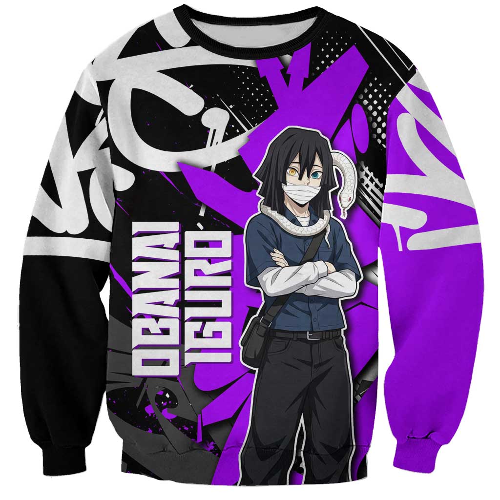 Obanai Iguro Demon Slayer Sweatshirt Purple Graffiti Anime Style