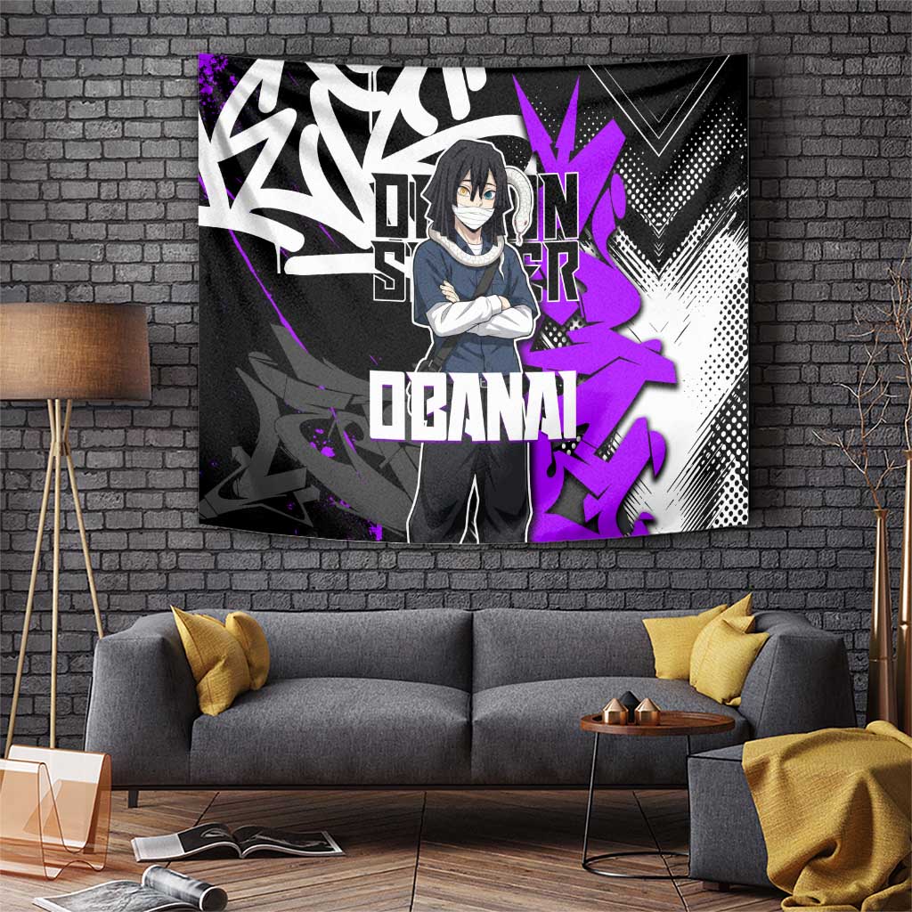 Obanai Iguro Demon Slayer Tapestry Purple Graffiti Anime Style