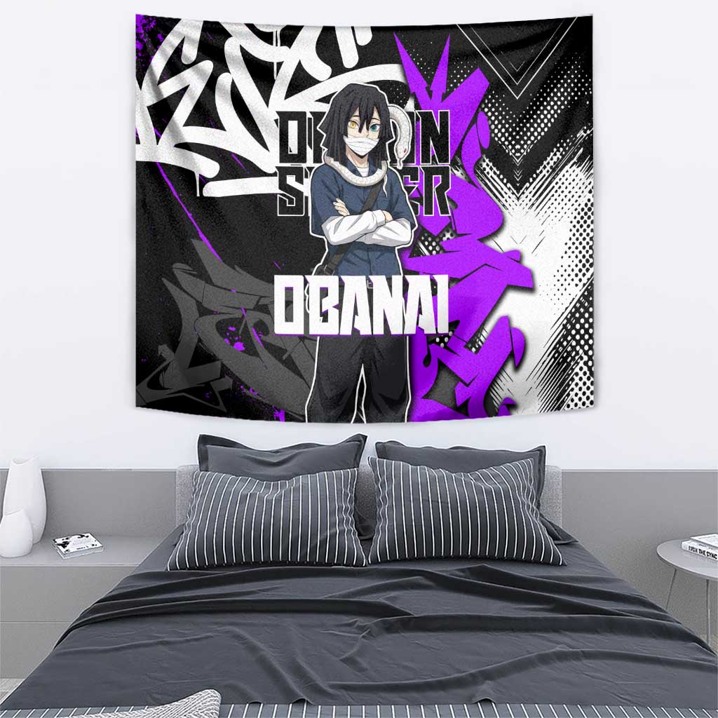 Obanai Iguro Demon Slayer Tapestry Purple Graffiti Anime Style