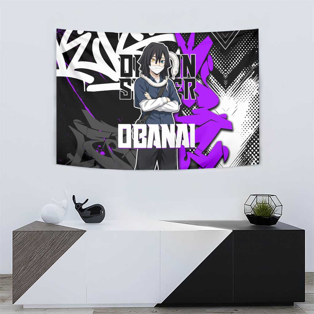 Obanai Iguro Demon Slayer Tapestry Purple Graffiti Anime Style