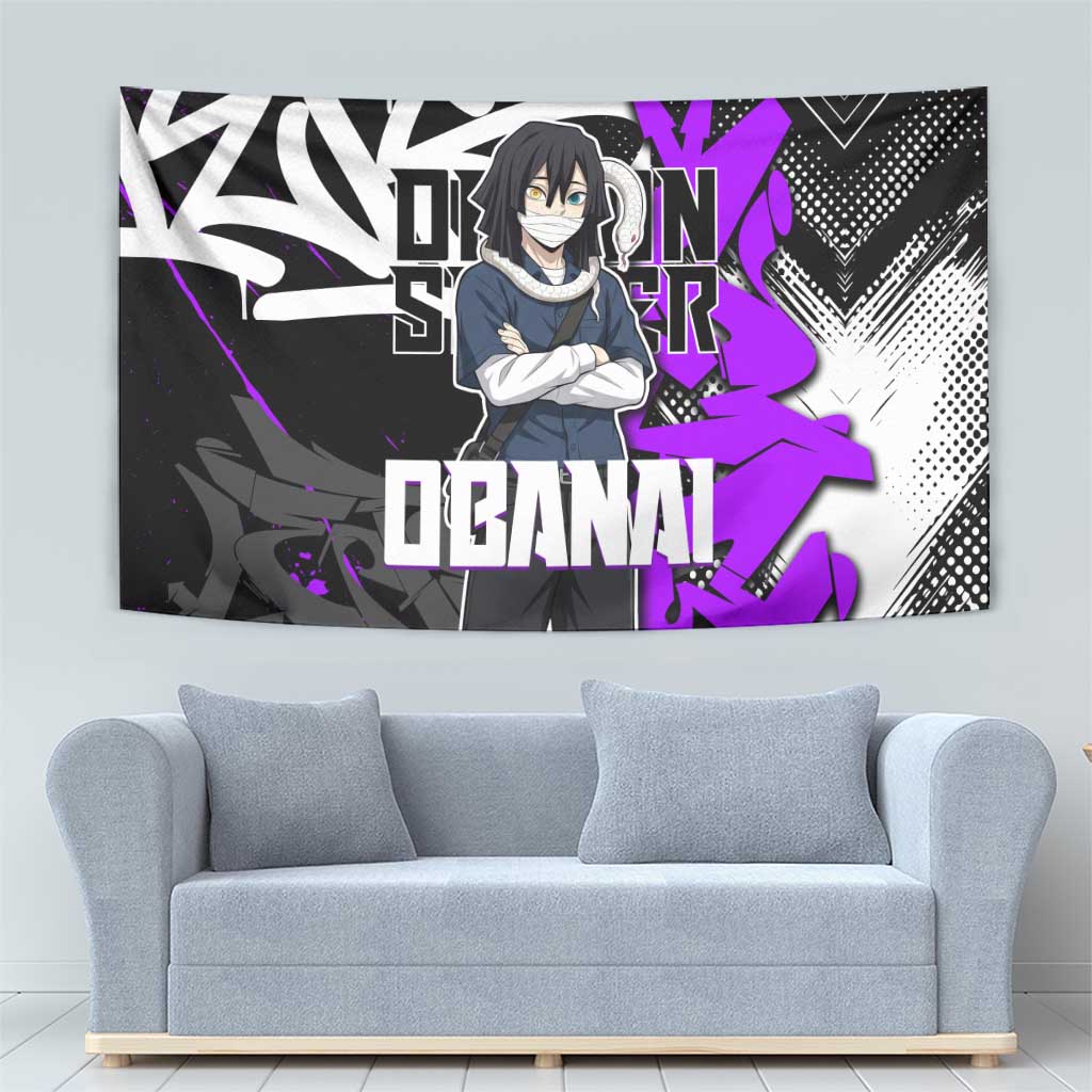 Obanai Iguro Demon Slayer Tapestry Purple Graffiti Anime Style