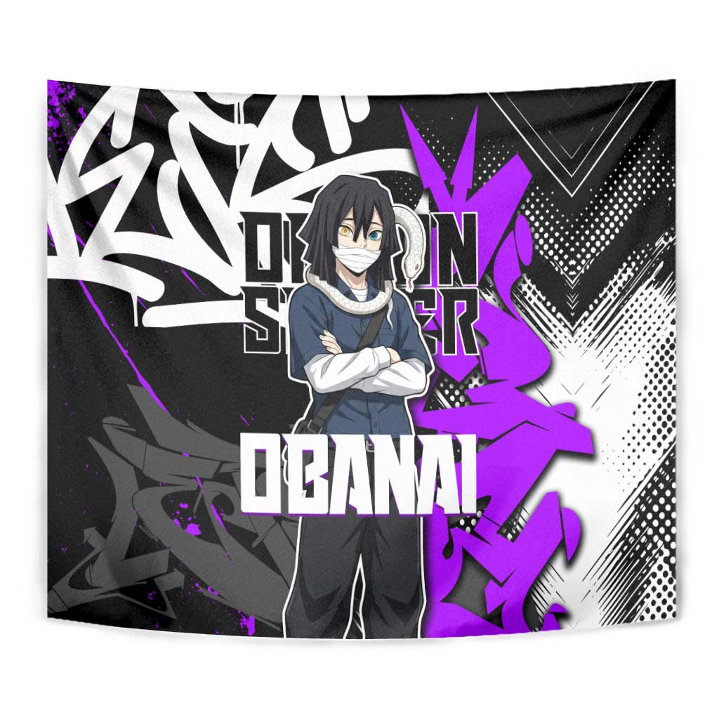Obanai Iguro Demon Slayer Tapestry Purple Graffiti Anime Style