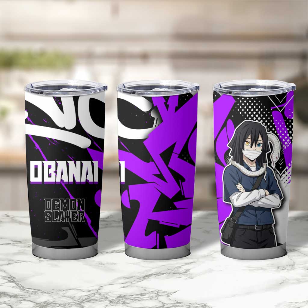 Obanai Iguro Demon Slayer Tumbler Cup Purple Graffiti Anime Style