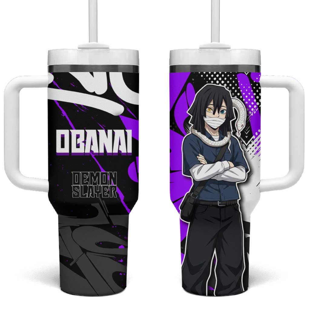 Obanai Iguro Demon Slayer Tumbler With Handle Purple Graffiti Anime Style