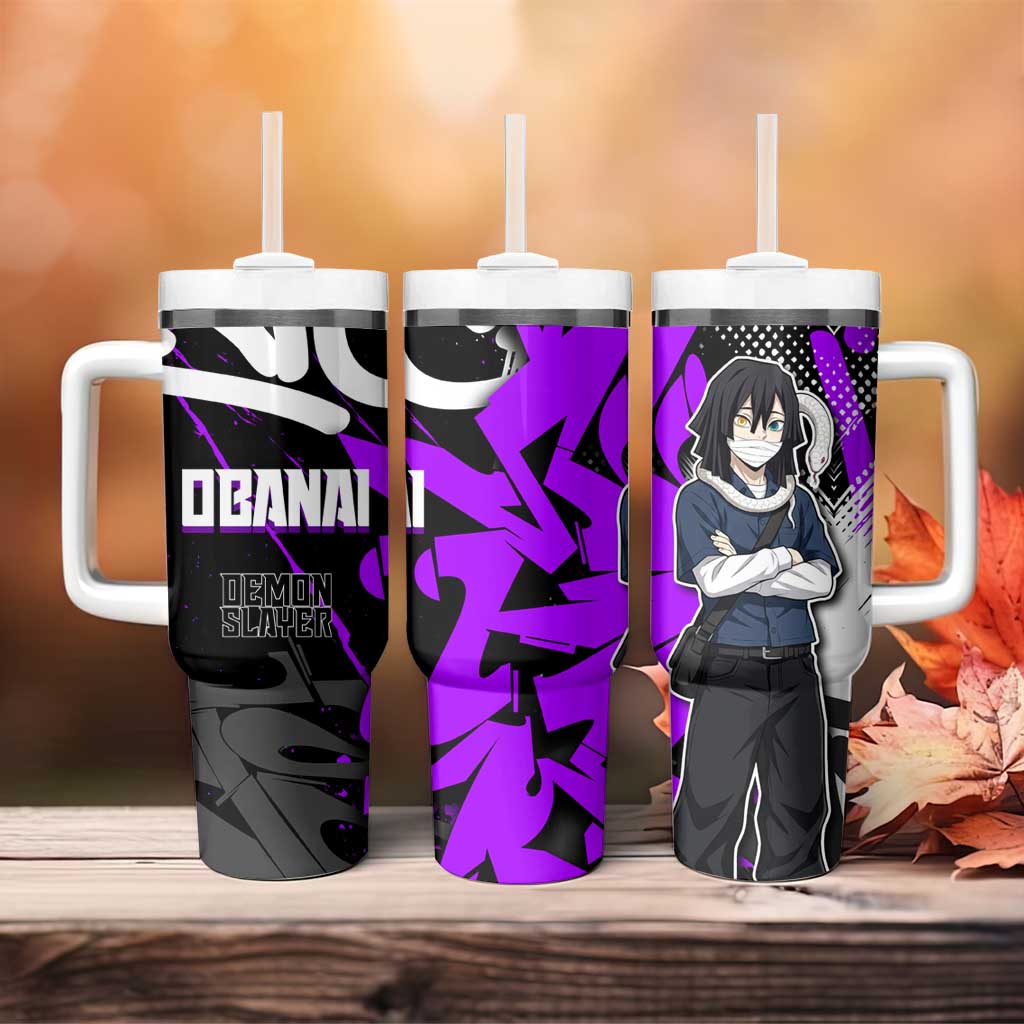 Obanai Iguro Demon Slayer Tumbler With Handle Purple Graffiti Anime Style