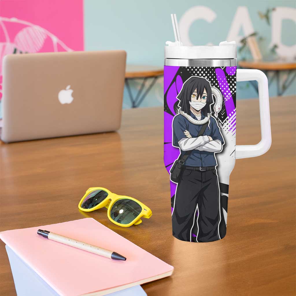 Obanai Iguro Demon Slayer Tumbler With Handle Purple Graffiti Anime Style