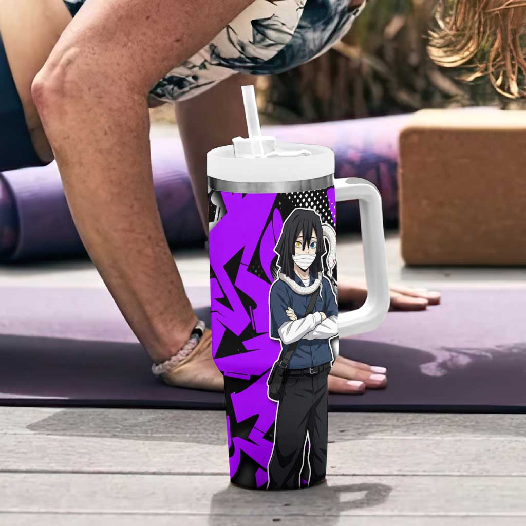 Obanai Iguro Demon Slayer Tumbler With Handle Purple Graffiti Anime Style