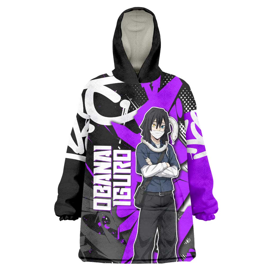Obanai Iguro Demon Slayer Wearable Blanket Hoodie Purple Graffiti Anime Style