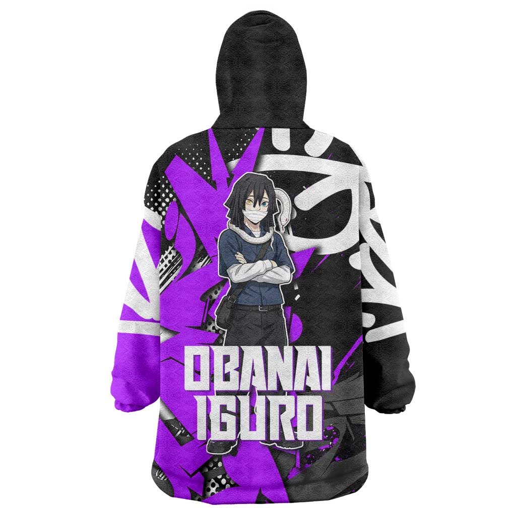Obanai Iguro Demon Slayer Wearable Blanket Hoodie Purple Graffiti Anime Style