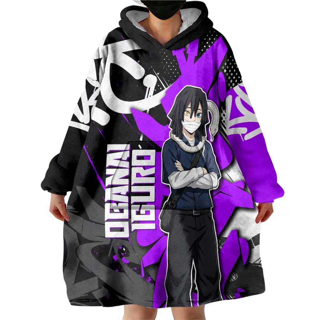 Obanai Iguro Demon Slayer Wearable Blanket Hoodie Purple Graffiti Anime Style
