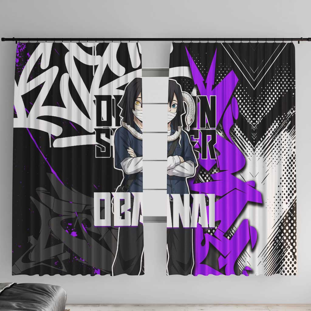 Obanai Iguro Demon Slayer Window Curtain Purple Graffiti Anime Style