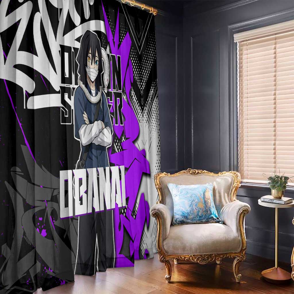 Obanai Iguro Demon Slayer Window Curtain Purple Graffiti Anime Style