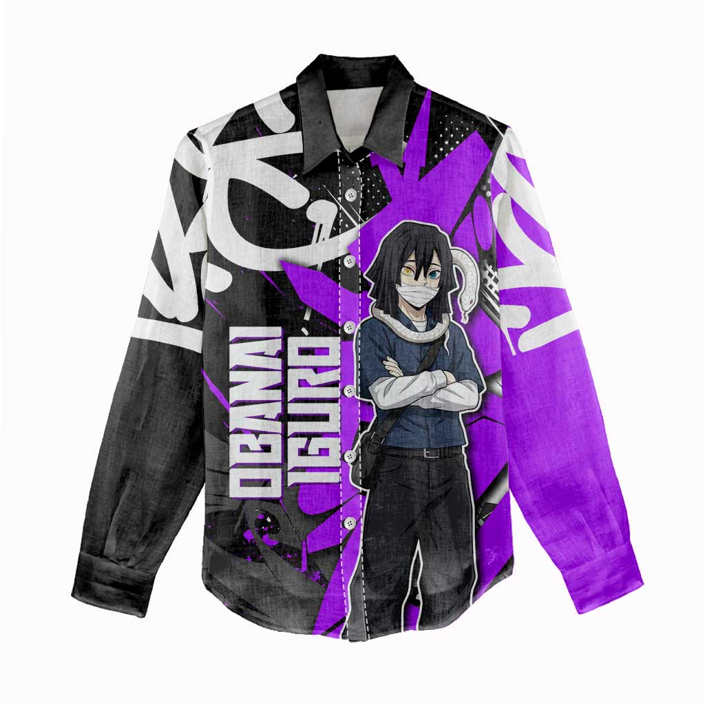 Obanai Iguro Demon Slayer Women Casual Shirt Purple Graffiti Anime Style