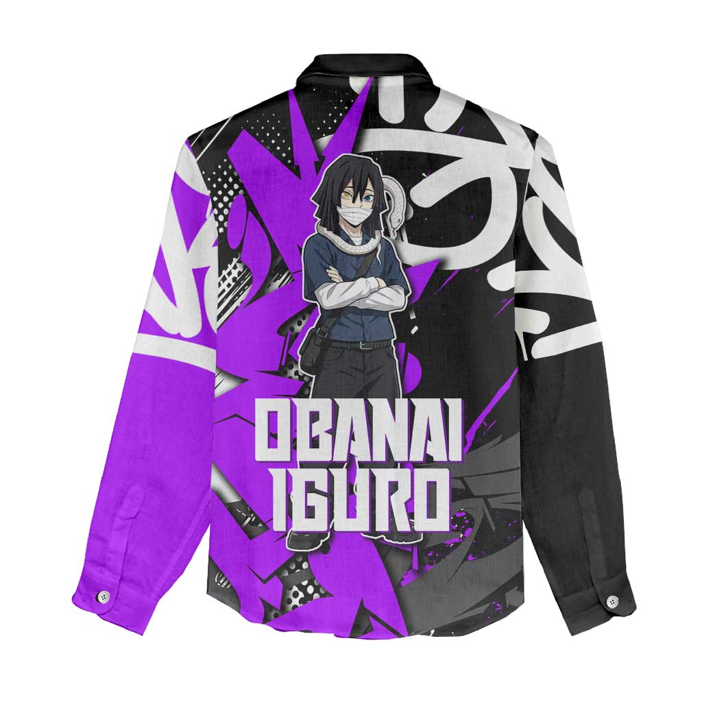 Obanai Iguro Demon Slayer Women Casual Shirt Purple Graffiti Anime Style