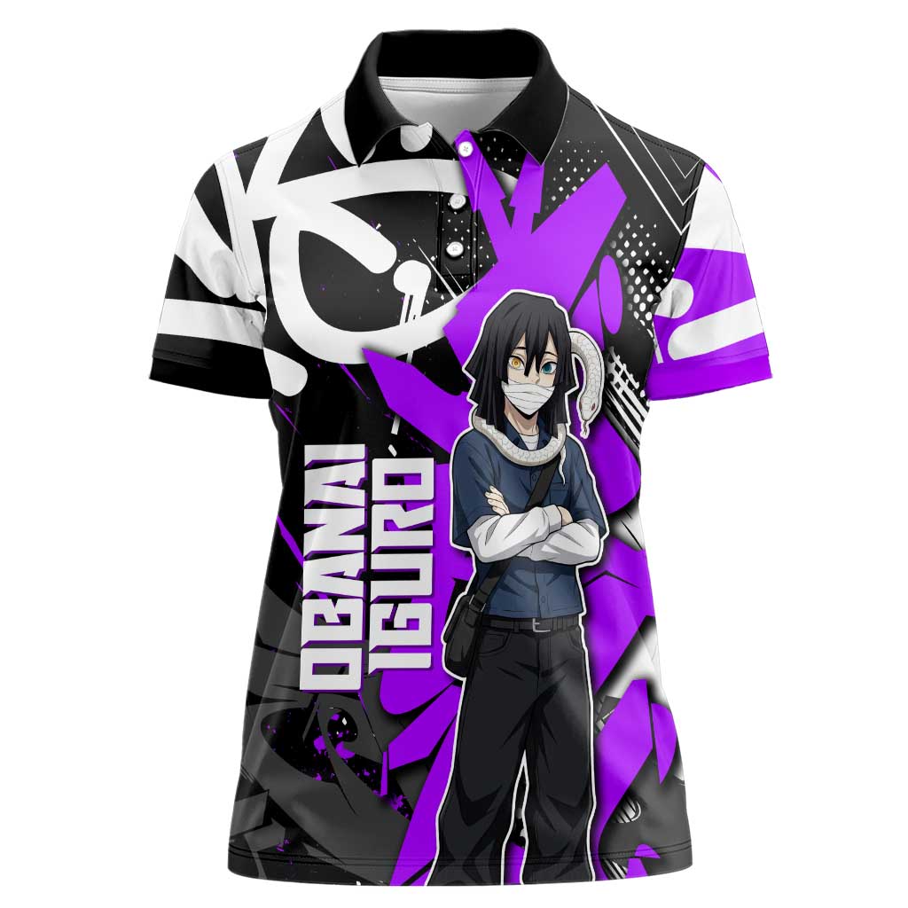 Obanai Iguro Demon Slayer Women Polo Shirt Purple Graffiti Anime Style