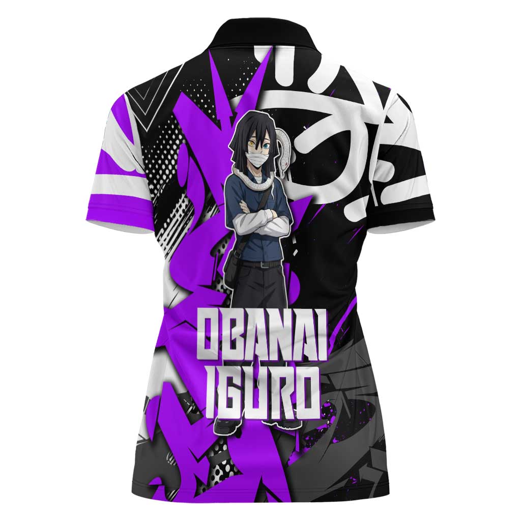 Obanai Iguro Demon Slayer Women Polo Shirt Purple Graffiti Anime Style
