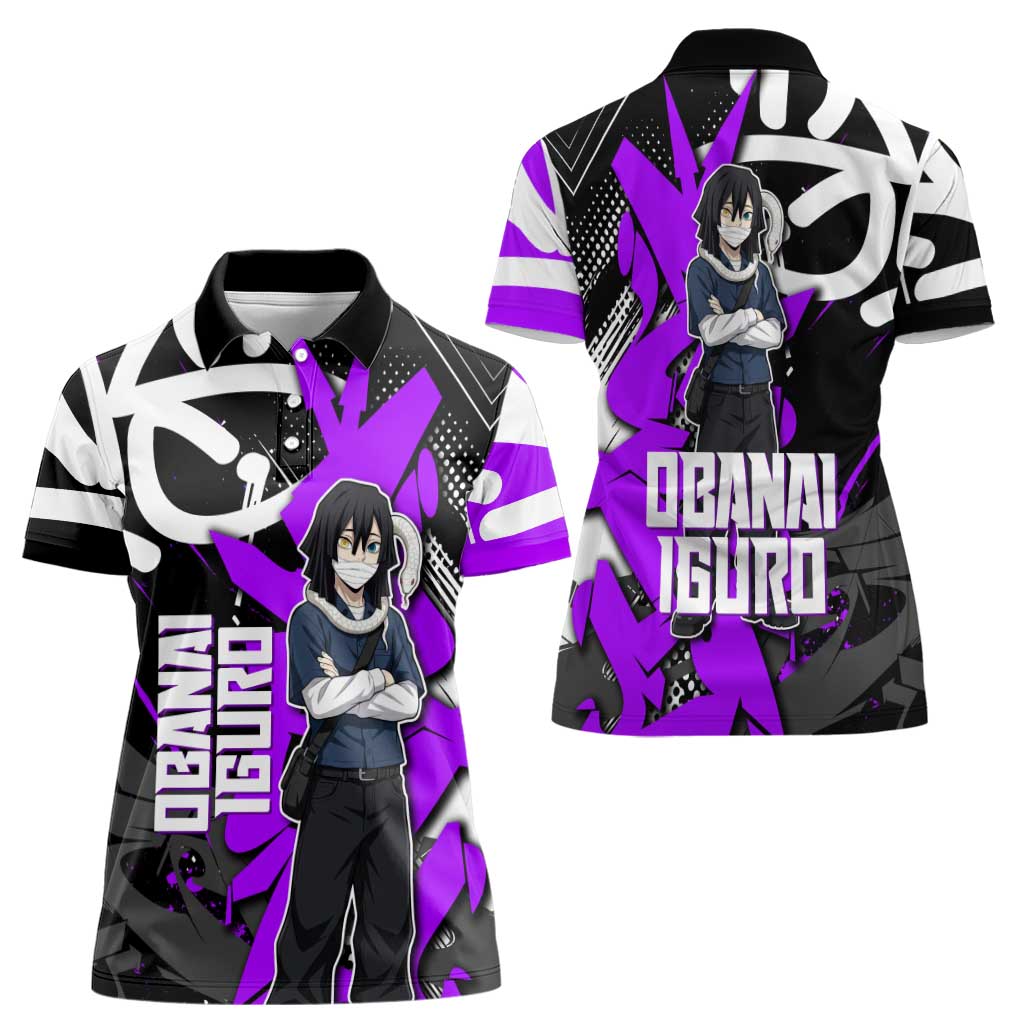 Obanai Iguro Demon Slayer Women Polo Shirt Purple Graffiti Anime Style