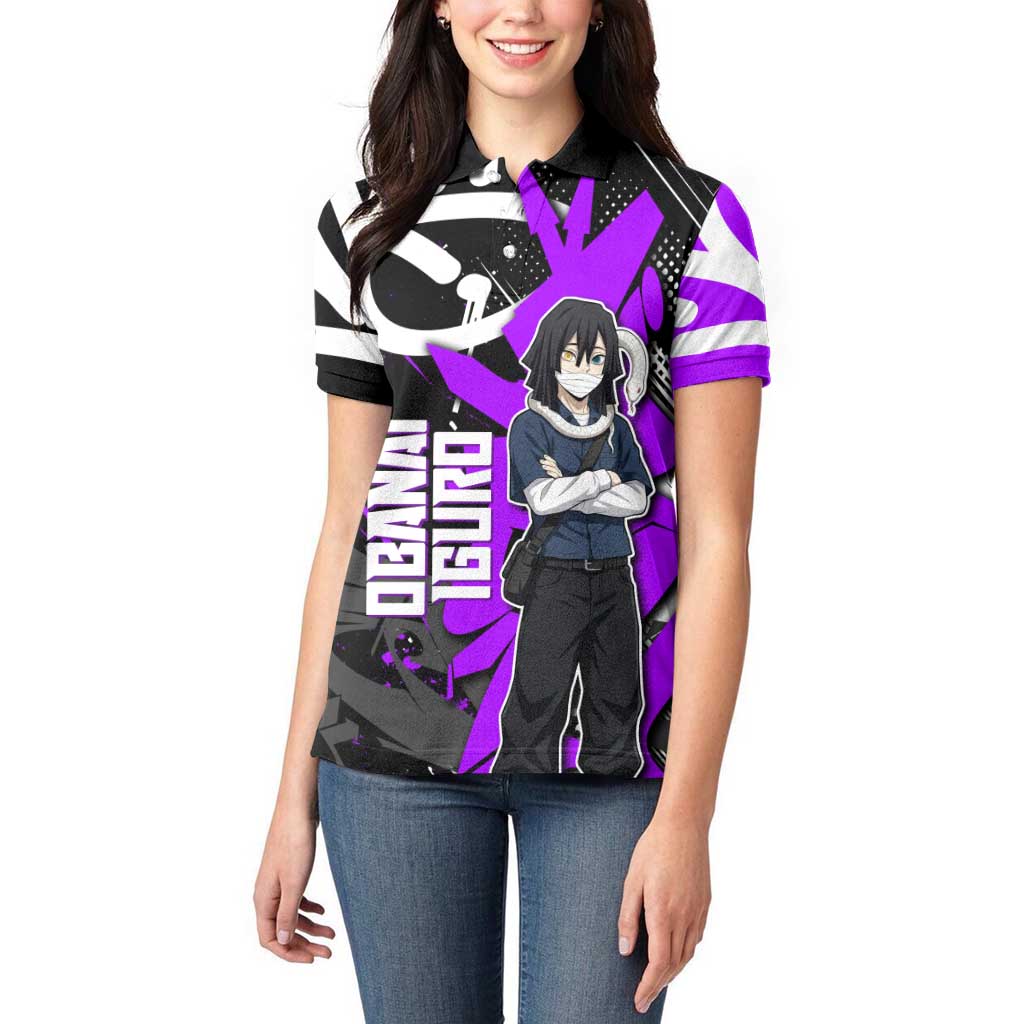 Obanai Iguro Demon Slayer Women Polo Shirt Purple Graffiti Anime Style