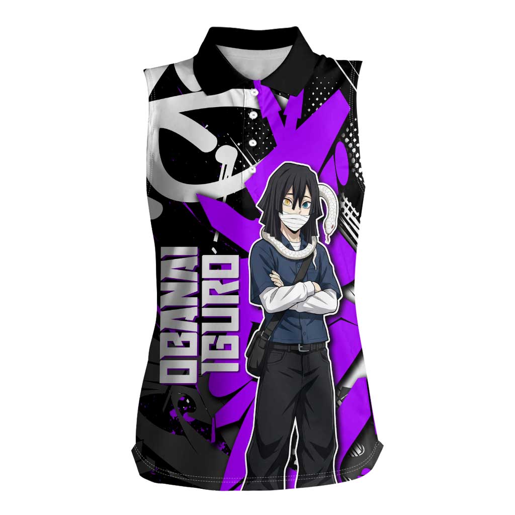 Obanai Iguro Demon Slayer Women Sleeveless Polo Shirt Purple Graffiti Anime Style