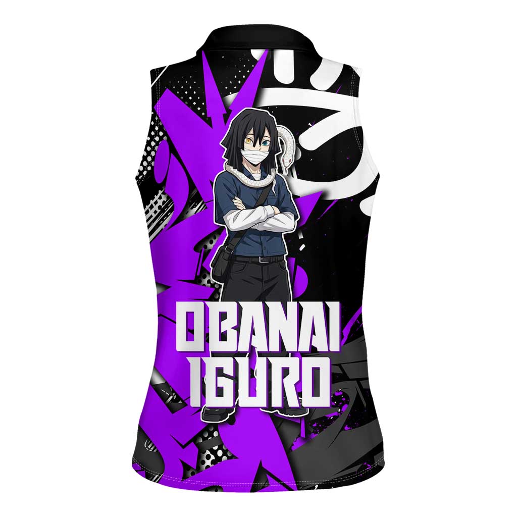 Obanai Iguro Demon Slayer Women Sleeveless Polo Shirt Purple Graffiti Anime Style