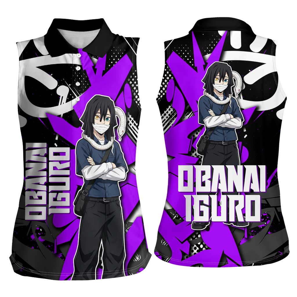 Obanai Iguro Demon Slayer Women Sleeveless Polo Shirt Purple Graffiti Anime Style