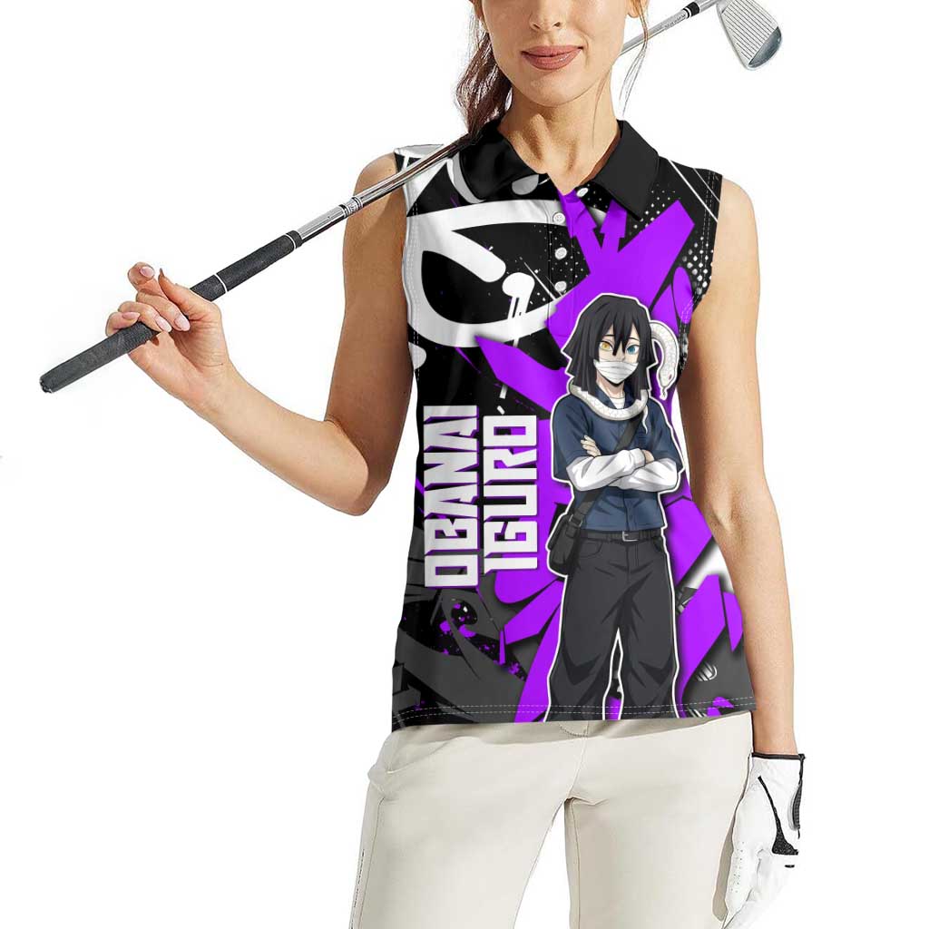 Obanai Iguro Demon Slayer Women Sleeveless Polo Shirt Purple Graffiti Anime Style