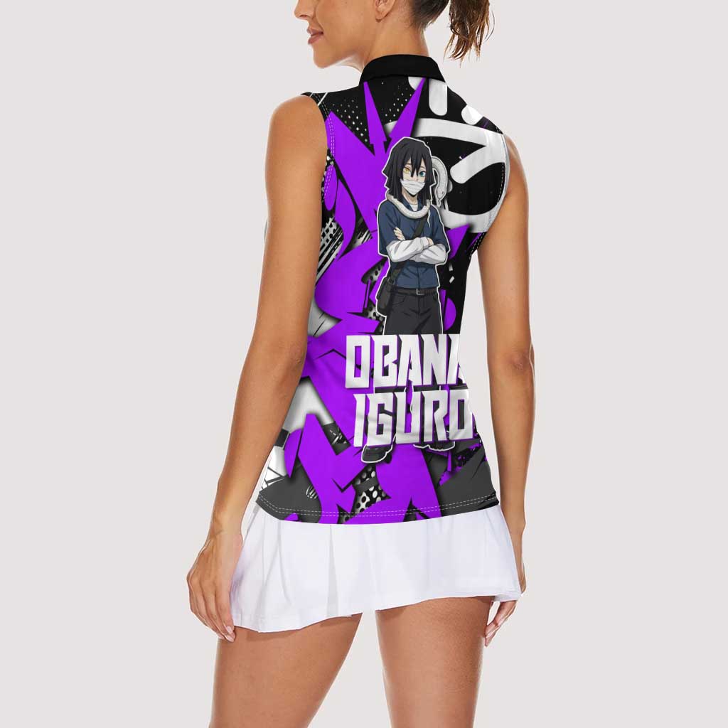 Obanai Iguro Demon Slayer Women Sleeveless Polo Shirt Purple Graffiti Anime Style