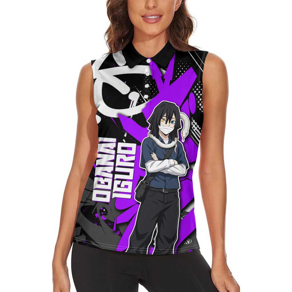 Obanai Iguro Demon Slayer Women Sleeveless Polo Shirt Purple Graffiti Anime Style