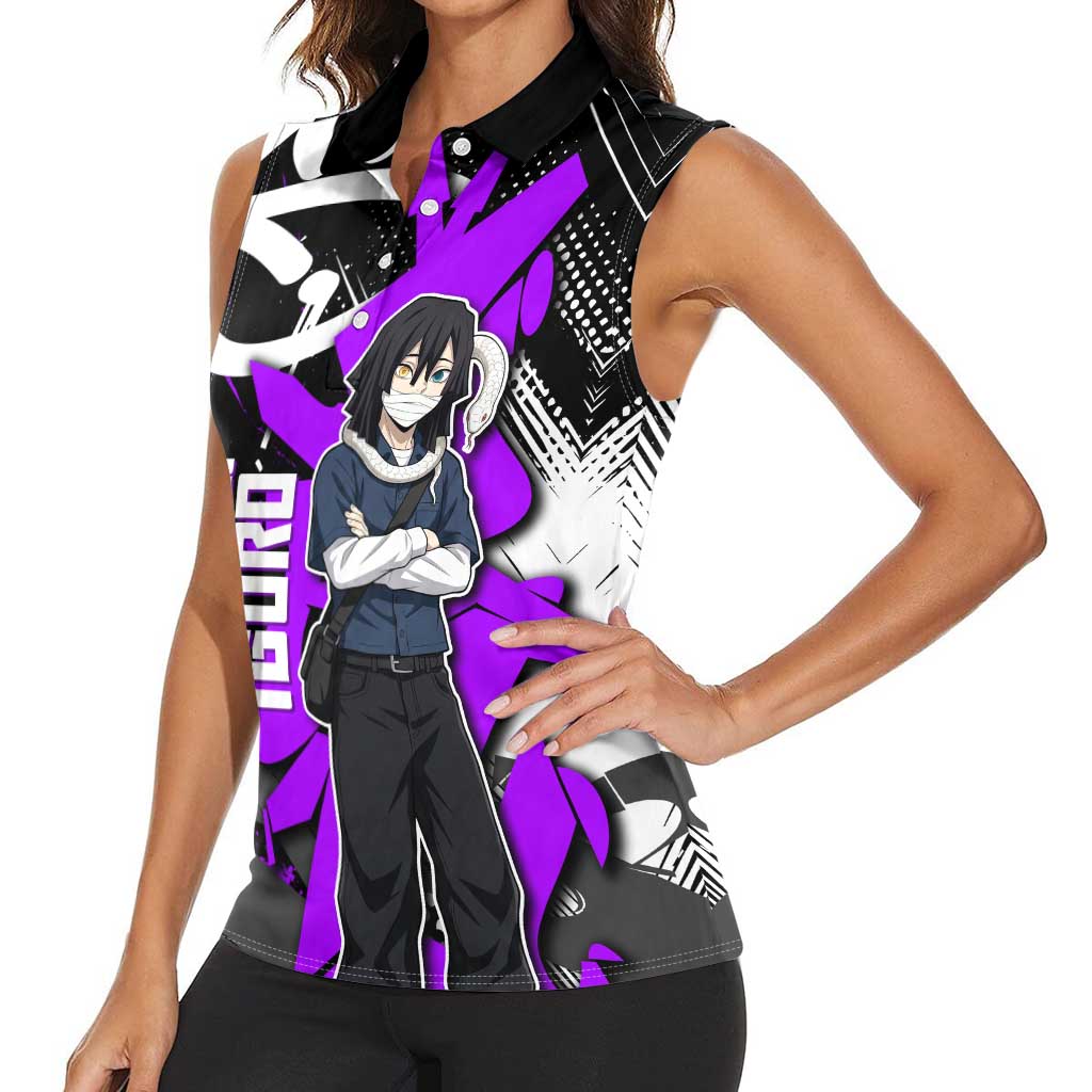 Obanai Iguro Demon Slayer Women Sleeveless Polo Shirt Purple Graffiti Anime Style