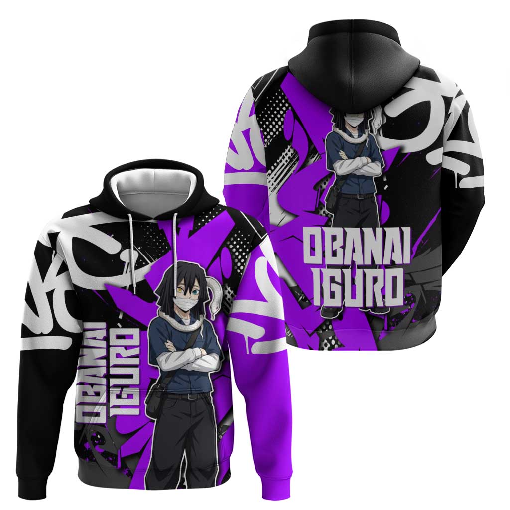 Obanai Iguro Demon Slayer Zip Hoodie Purple Graffiti Anime Style