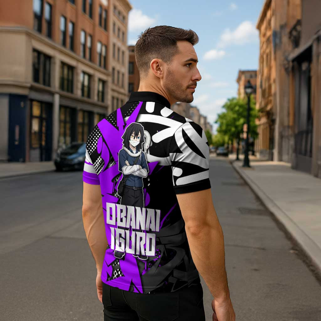 Obanai Iguro Demon Slayer Zipper Polo Shirt Purple Graffiti Anime Style