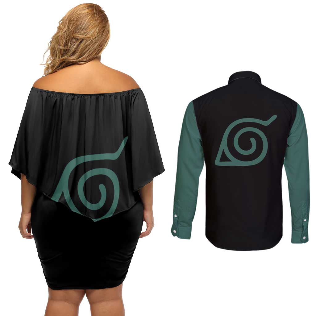 Might Guy - Naruto Couples Matching Off Shoulder Short Dress and Long Sleeve Button Shirt Anime Mix Manga Style