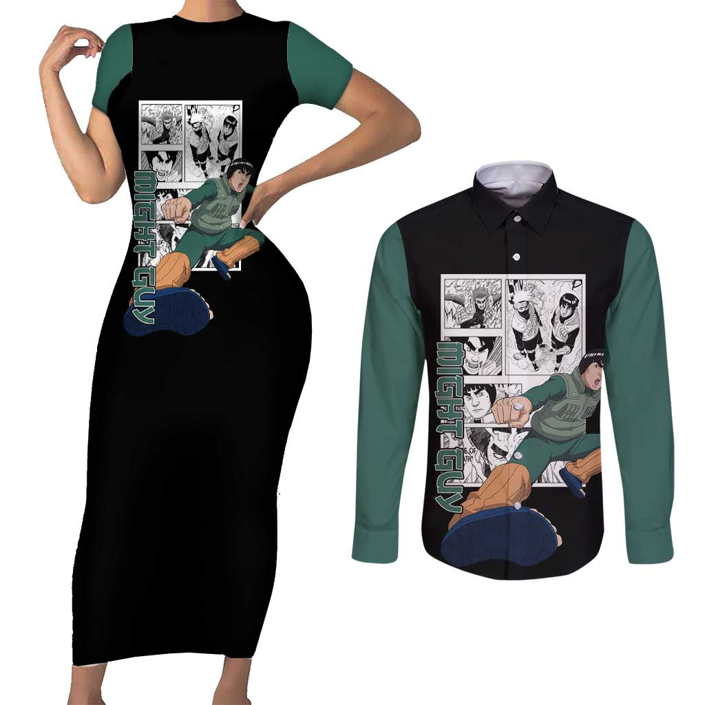 Might Guy - Naruto Couples Matching Short Sleeve Bodycon Dress and Long Sleeve Button Shirt Anime Mix Manga Style