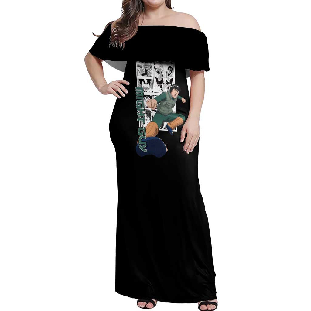 Might Guy - Naruto Off Shoulder Maxi Dress Anime Mix Manga Style