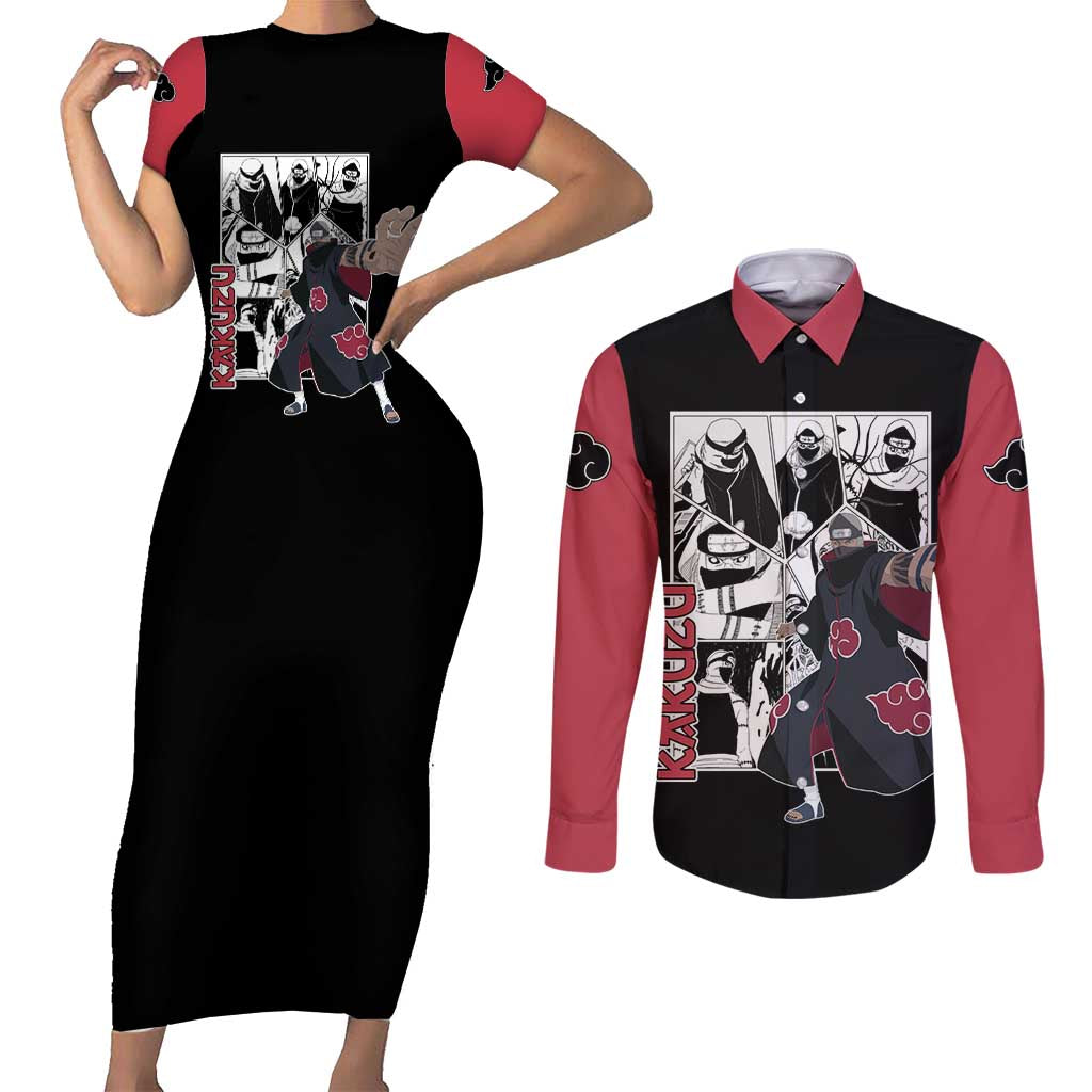 Kakuzu - Naruto Couples Matching Short Sleeve Bodycon Dress and Long Sleeve Button Shirt Anime Mix Manga Style