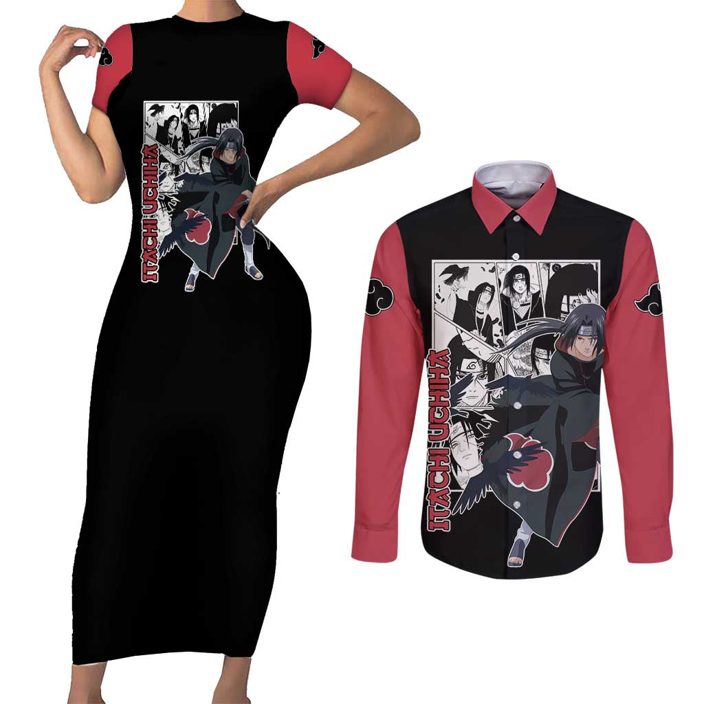 Itachi Uchiha - Naruto Couples Matching Short Sleeve Bodycon Dress and Long Sleeve Button Shirt Anime Mix Manga Style