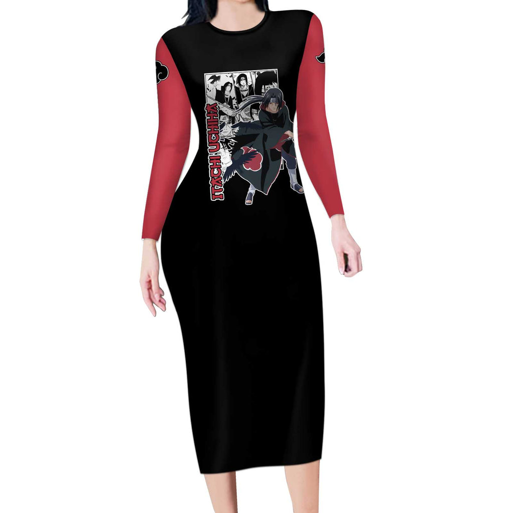 Itachi Uchiha - Naruto Long Sleeve Bodycon Dress Anime Mix Manga Style