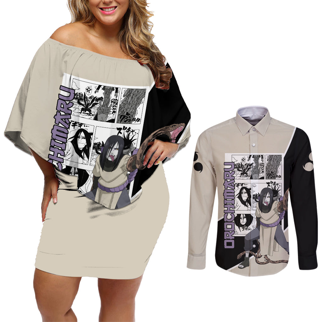 Orochimaru - Naruto Couples Matching Off Shoulder Short Dress and Long Sleeve Button Shirt Anime Mix Manga Style