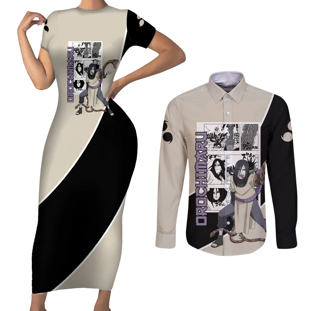 Orochimaru - Naruto Couples Matching Short Sleeve Bodycon Dress and Long Sleeve Button Shirt Anime Mix Manga Style