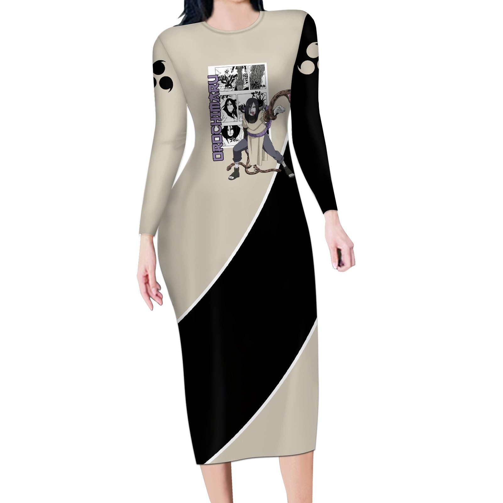 Orochimaru - Naruto Long Sleeve Bodycon Dress Anime Mix Manga Style