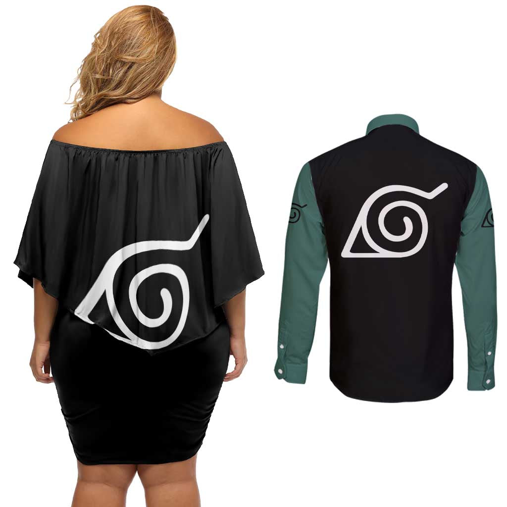 Rock Lee - Naruto Couples Matching Off Shoulder Short Dress and Long Sleeve Button Shirt Anime Mix Manga Style