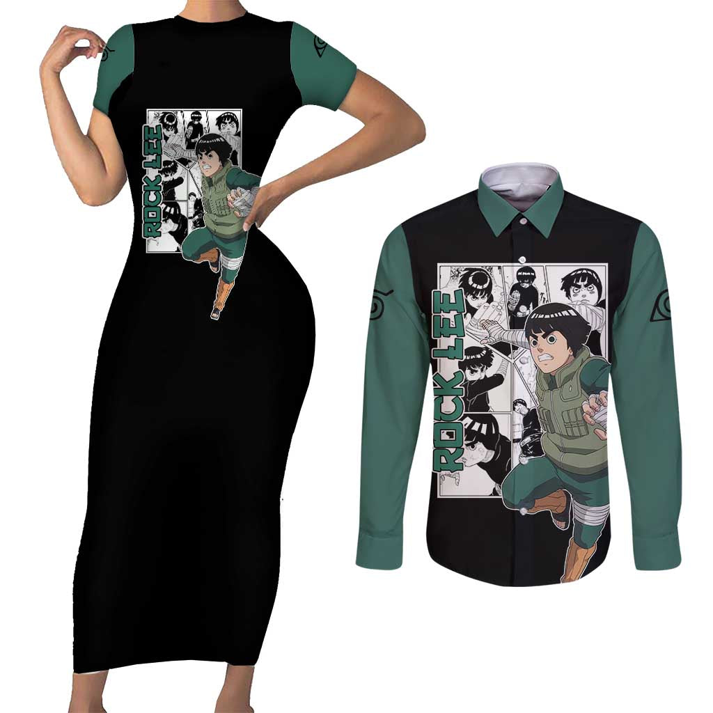 Rock Lee - Naruto Couples Matching Short Sleeve Bodycon Dress and Long Sleeve Button Shirt Anime Mix Manga Style