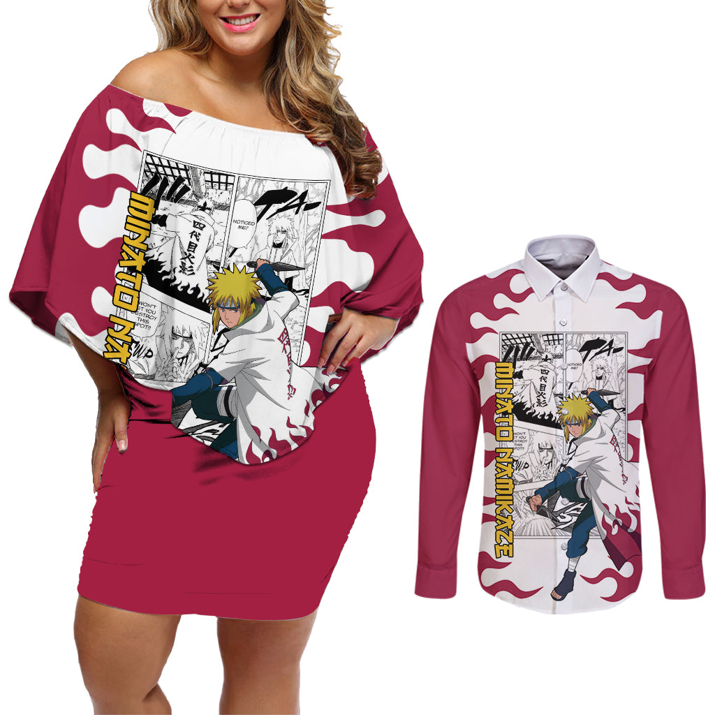 Minato Namikaze - Naruto Couples Matching Off Shoulder Short Dress and Long Sleeve Button Shirt Anime Mix Manga Style