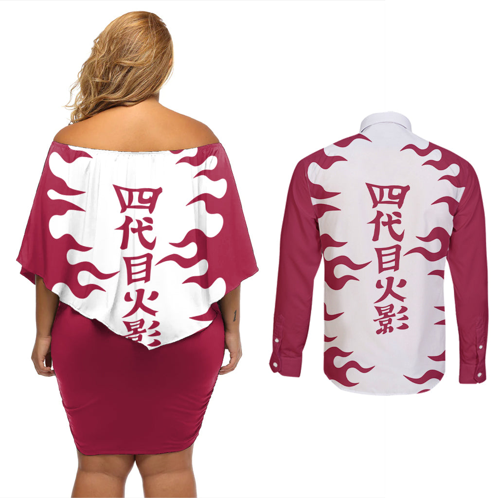 Minato Namikaze - Naruto Couples Matching Off Shoulder Short Dress and Long Sleeve Button Shirt Anime Mix Manga Style