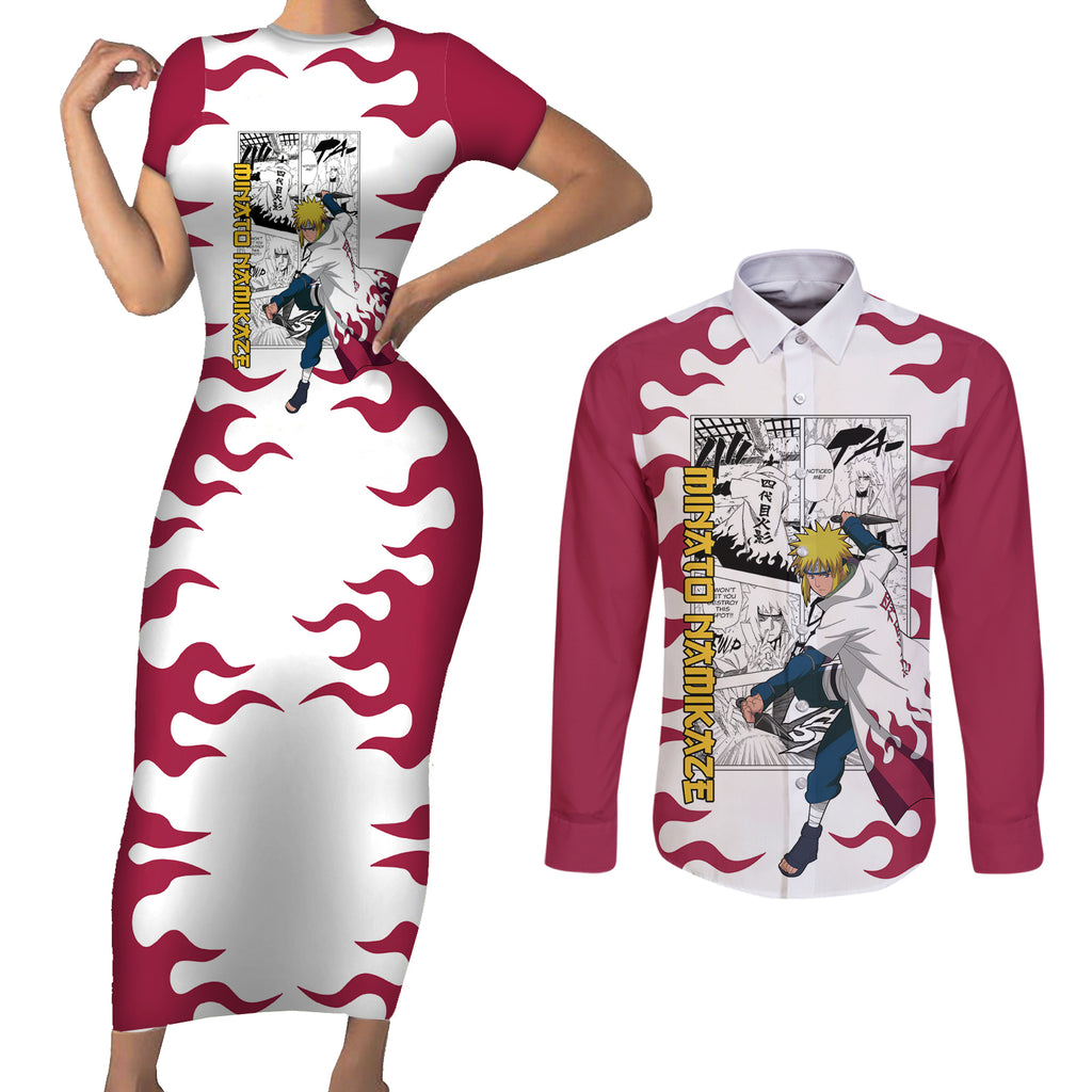 Minato Namikaze - Naruto Couples Matching Short Sleeve Bodycon Dress and Long Sleeve Button Shirt Anime Mix Manga Style