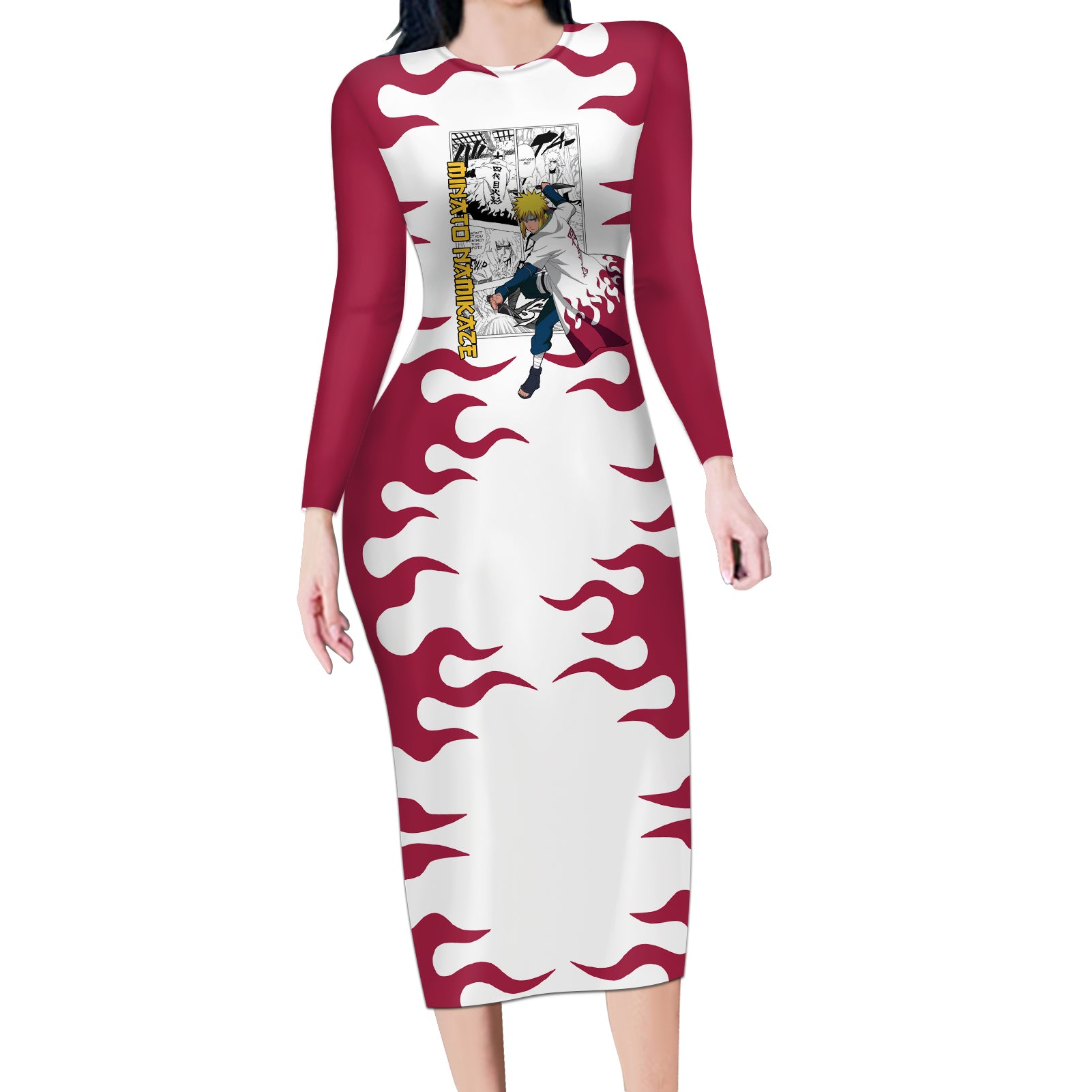 Minato Namikaze - Naruto Long Sleeve Bodycon Dress Anime Mix Manga Style