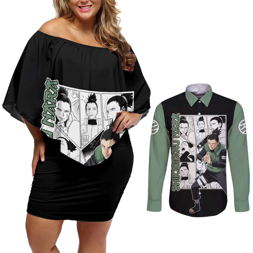 Shikamaru Nara - Naruto Couples Matching Off Shoulder Short Dress and Long Sleeve Button Shirt Anime Mix Manga Style