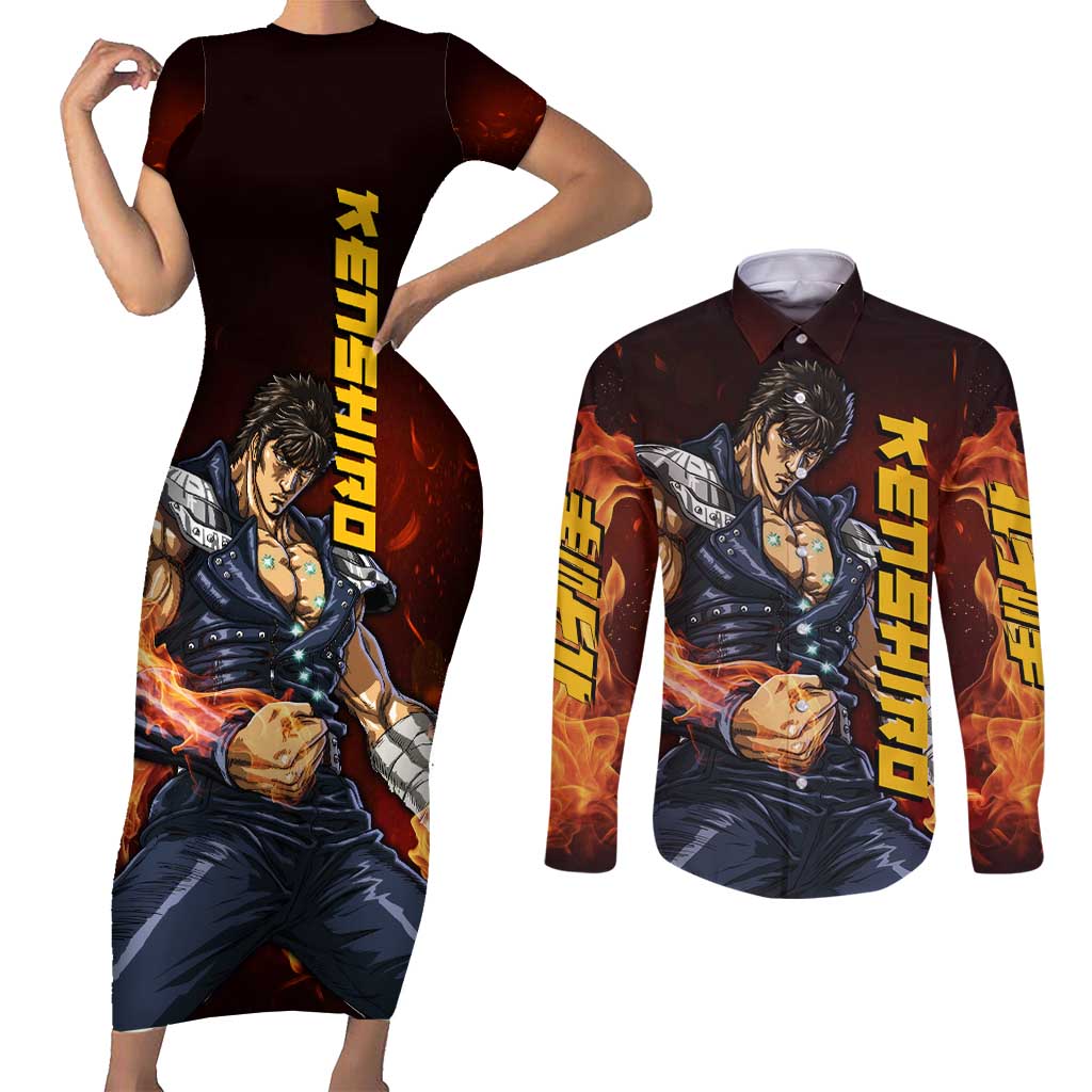 Kenshiro - Fist of the North Star Couples Matching Short Sleeve Bodycon Dress and Long Sleeve Button Shirt Anime Style