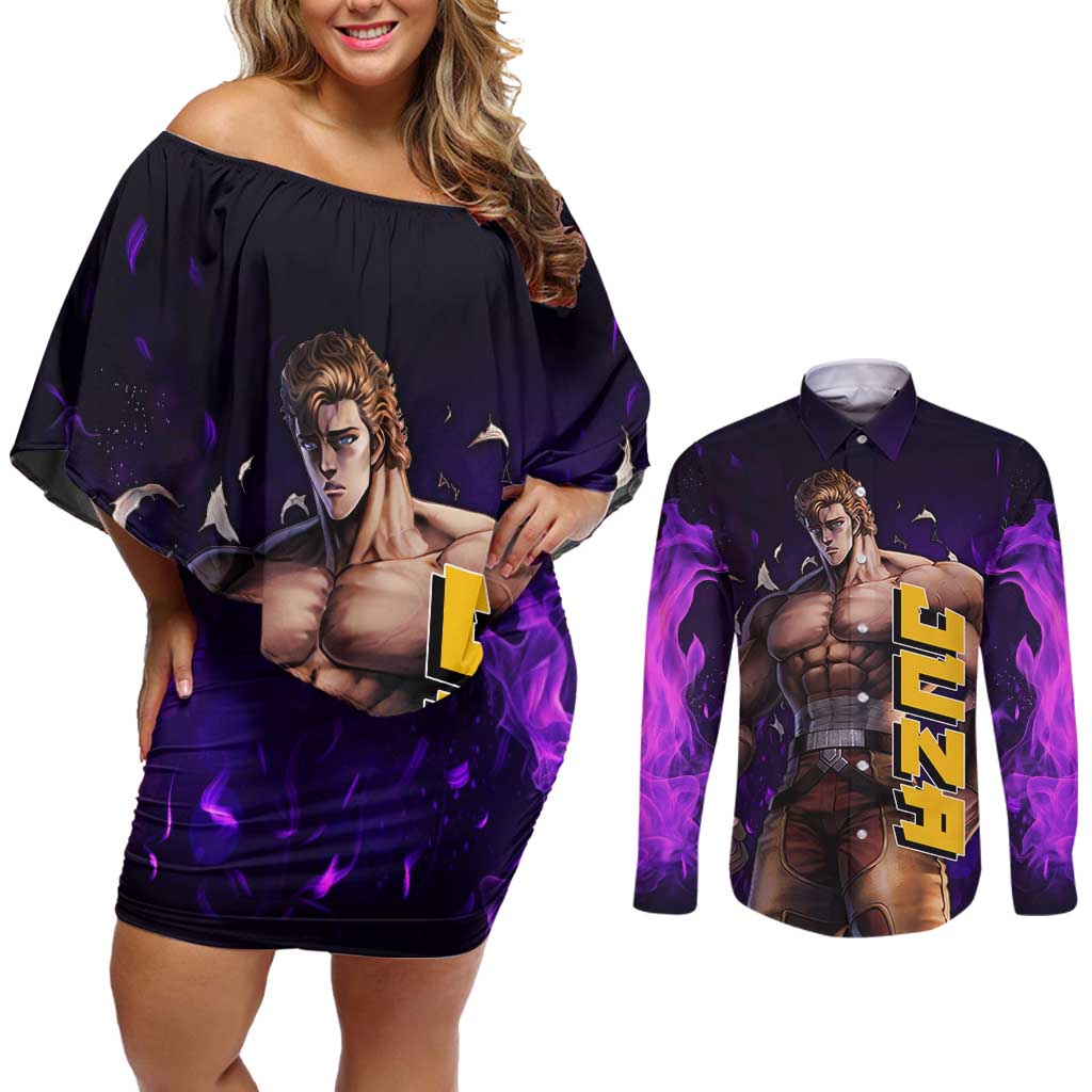 Juza - Fist Of The North Star Couples Matching Off Shoulder Short Dress and Long Sleeve Button Shirt Anime Mix Manga Style