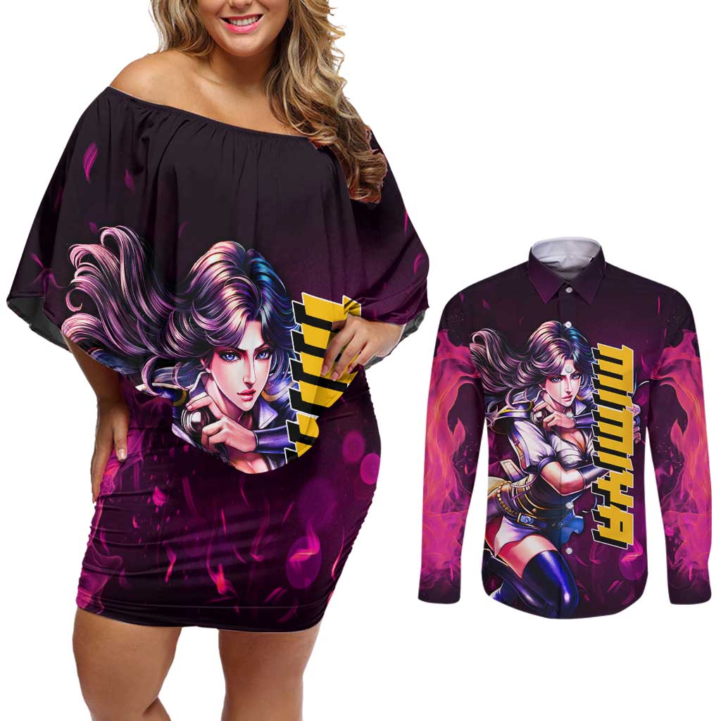 Mimiya - Fist Of The North Star Couples Matching Off Shoulder Short Dress and Long Sleeve Button Shirt Anime Mix Manga Style